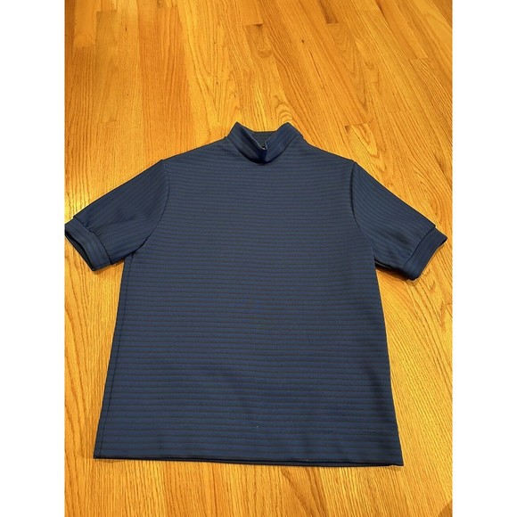 Alexander Shields I Magnin Striped Short Sleeve Shoulder Snap Button Turtle Neck - Picture 1 of 5
